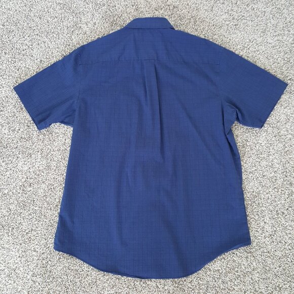 NEW Cond. Van Heusen Flex Men Short Sleeve Button Shirt 16-16.5 Large Dark Blue - Picture 3 of 8